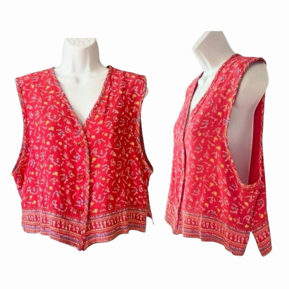 Ali Miles Petites Jerell Vest "Smell the Flowers" Size LP Red Lightweight Crepe